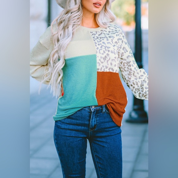 NWOT Leopard Color Block Sweatshirt - Picture 1 of 10